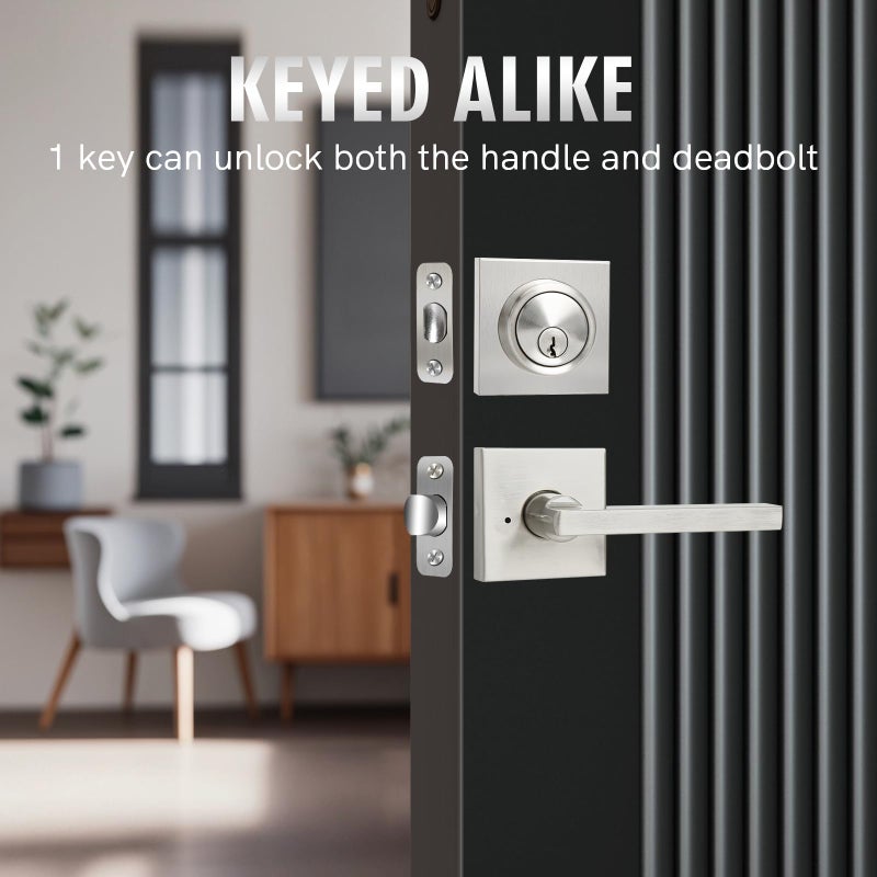 Cielsa Dawn Exterior Door Lock Set with Deadbolt, Front Door Handle Set with Deadbolt, Door Levers Single Cylinder Deadbolt Set, Keyed Alike Heavy Duty Keyed Privacy Handles Locksets,(Satin Nickel) - Image 2